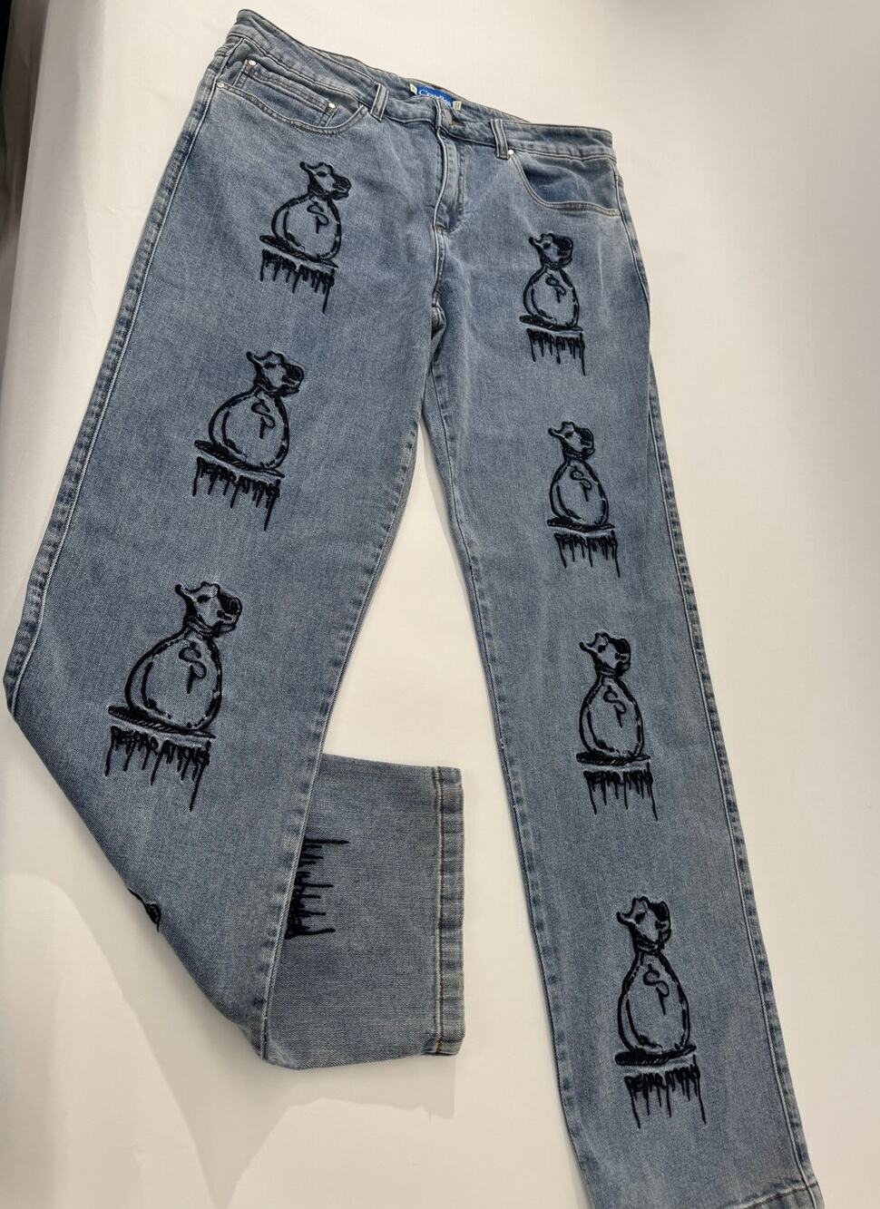 Men's C’est Bon Moneybag Graffiti Style Denim Jeans Size XL